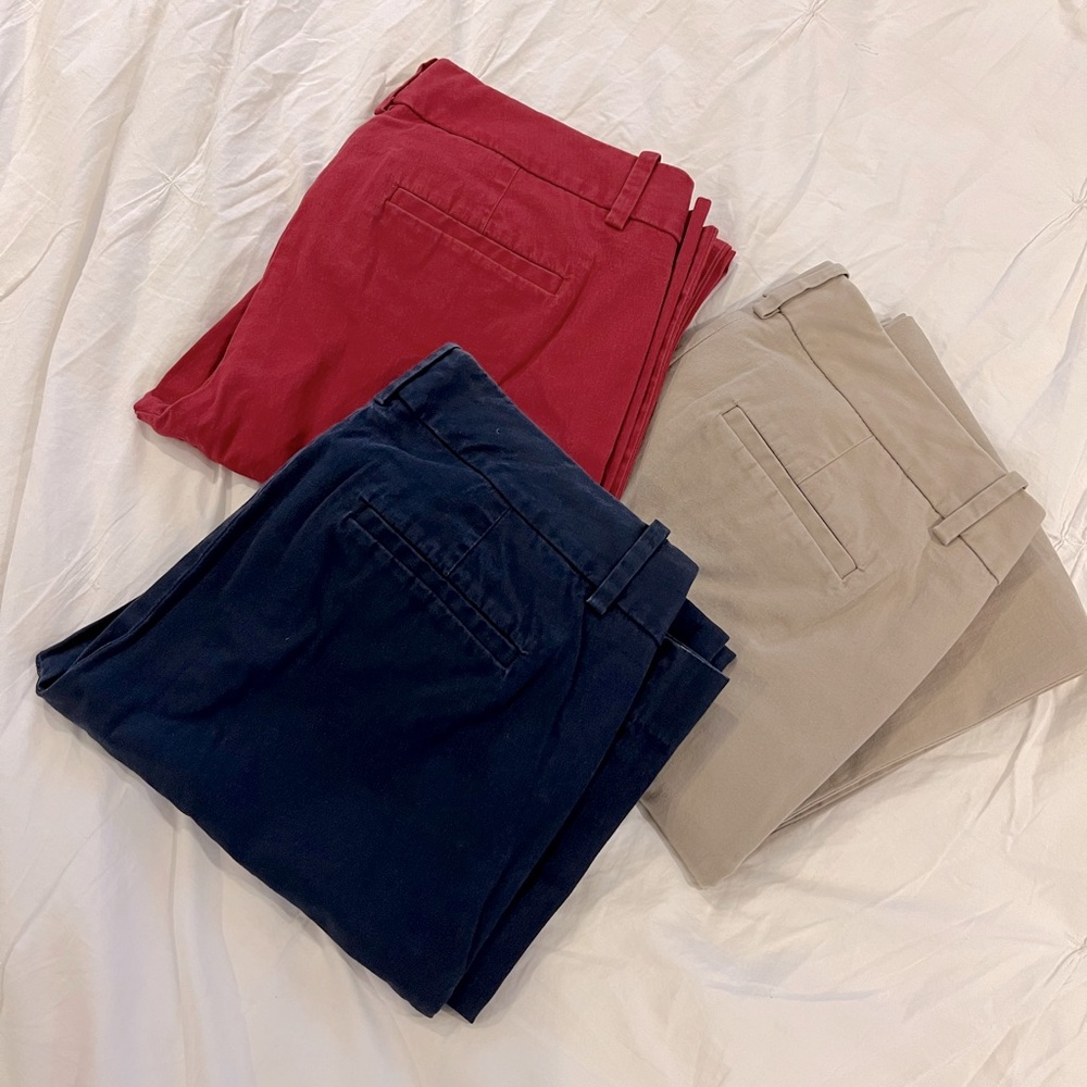 Lot of J. Crew Factory Stretch Chinos, Size: 4, Navy, Red, Khaki (all 3)
